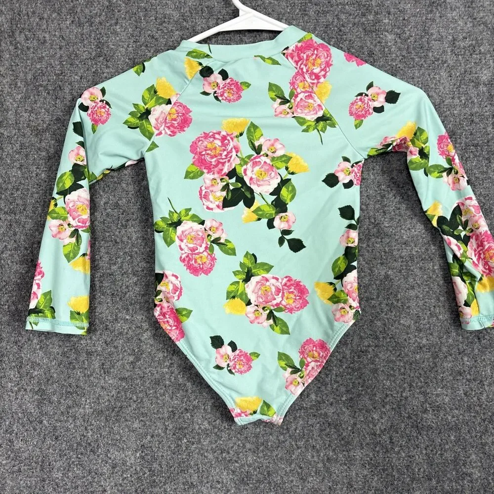 Betsey Johnson Girls Swimsuit Size 5 Green Long Sleeve Zipper